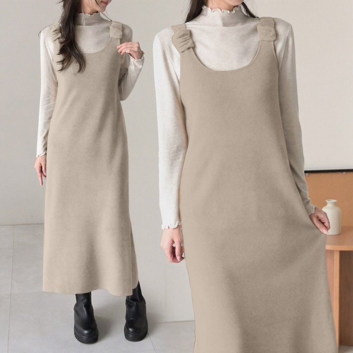 데일리앤 르샤 니트 뷔스티에 레이어드 유넥 무지 가을 겨울 원피스