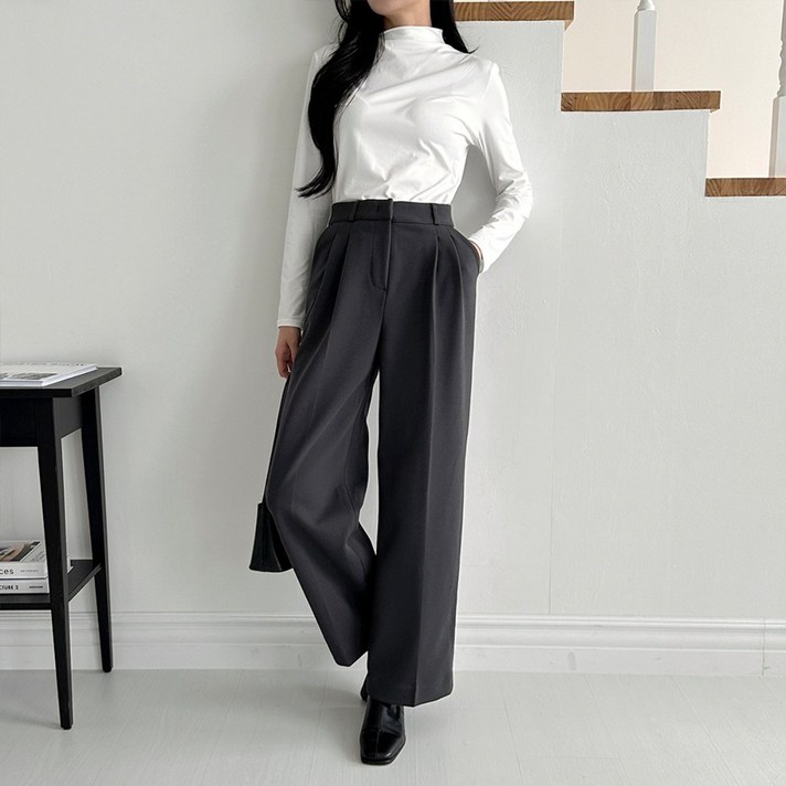 여자 여성 가을 겨울 부드럽고 따뜻한 기모 링클프리 투핀턱 와이드 스판 슬랙스 3컬러 AJL004