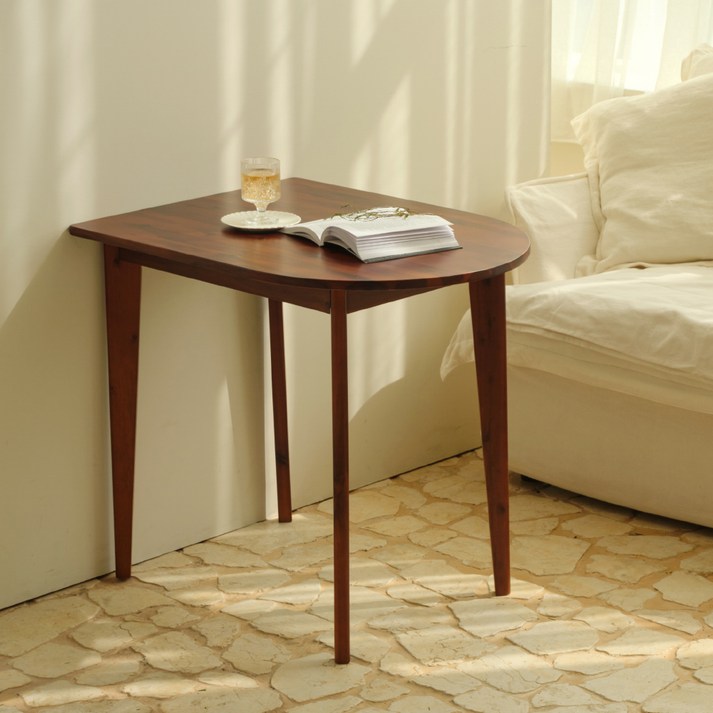 하우스레시피 에이든 티크 반타원 테이블 800, 브라운