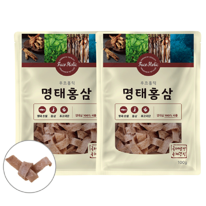 후코홀릭 강아지 건조간식, 혼합맛명태홍삼, 100g, 2개