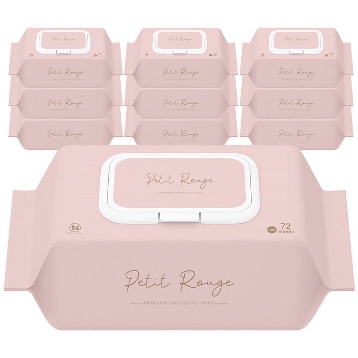 쁘띠루쥬 70평량 엠보싱 물티슈 캡형, 70g, 72매, 10개
