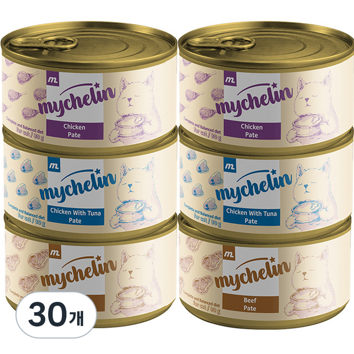마이베프 전연령 고양이 주식 비프 파테 습식캔, 닭, 소, 닭+참치, 80g, 30개