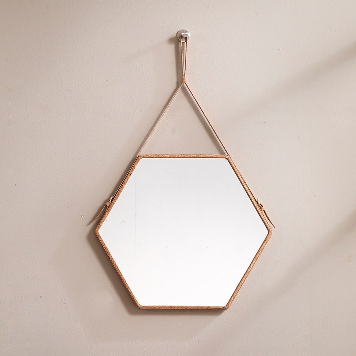 체스터 북유럽풍 육각 벽걸이 거울 중형, 베이지