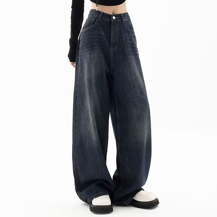 cammello 캐주얼 하이웨이스트 빈티지 롱와이드 워싱 청바지 항아리핏 데님팬츠