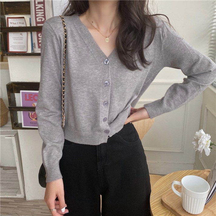 말랑킷 여성용 봄 베이직 심플 기본 레이어드 가디건 간절기 데일리룩 꾸안꾸 브이넥 크롭 가디건 소프트 부드러운 긴팔 카디건