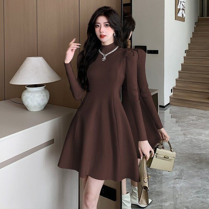 하프 터틀넥 슬림핏 긴팔 니트 스웨터 드레스 원피스 겨울