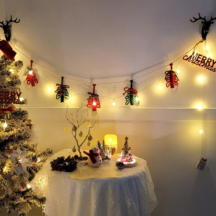 미니트리 마크라메 가랜드 크리스마스 트리 벽 장식 홈 카페 소품 겨울 인테리어, 단품