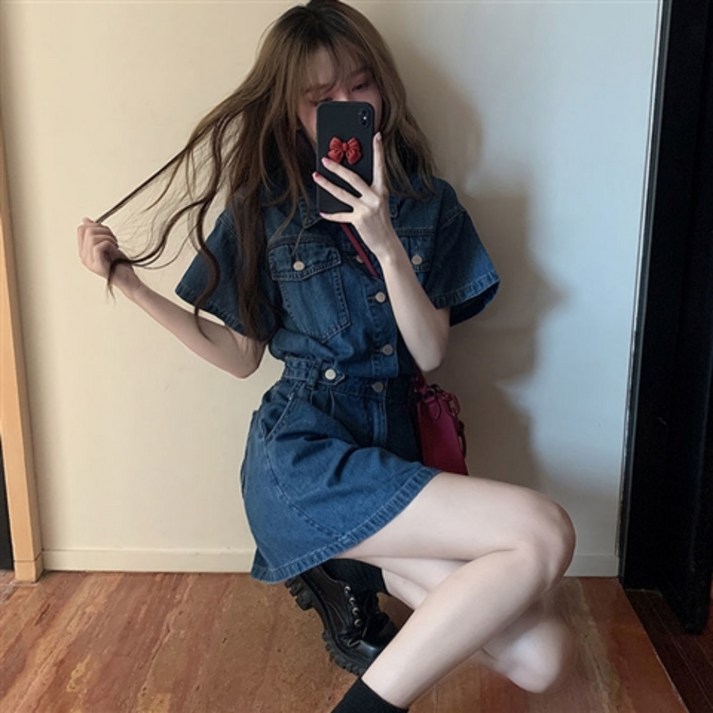 엘디르 여성 포켓 버튼 카라 여름 원피스