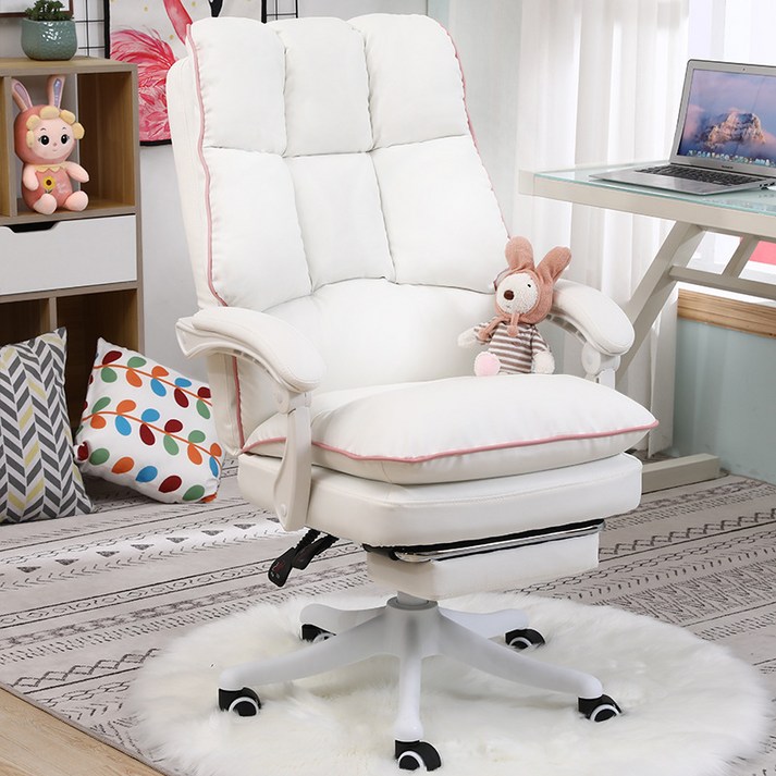 팔걸이의자 ComfyZone 사무실 가정용 의자 보스의자는 의자에 편안히 e스포츠 의자 컴퓨터, 흰색+발판