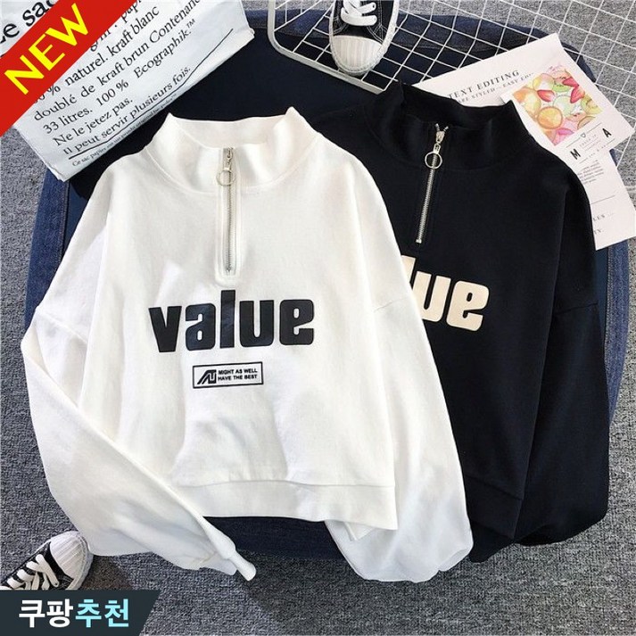 완전 편한 85kg까지 여성 특양면 집업 맨투맨 티셔츠 가을 겨울 빅사이즈 추천 오버핏 짧은 세미크롭 무지 베이직 학생 간절기 코디 프린팅 레터링 커플 기모 반집업 긴팔 티