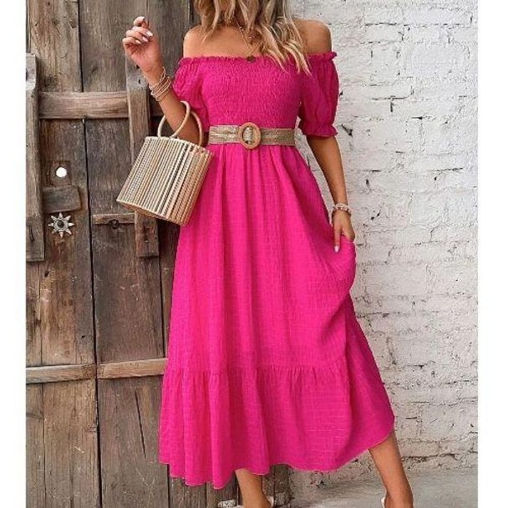 스퀘어넥 오픈백 원피스 퍼프 반팔 드레스 A라인 셔링