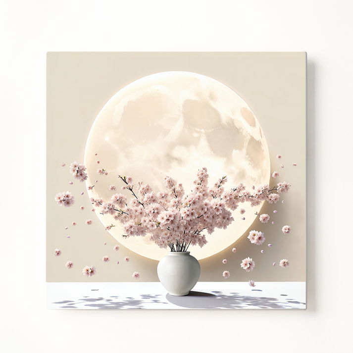 복들어오는 만월 달항아리 정사각형 그림 벚꽃 힐링 인테리어 액자 풍수 거실 현관 두꺼비집가리개 집들이 개업 선물