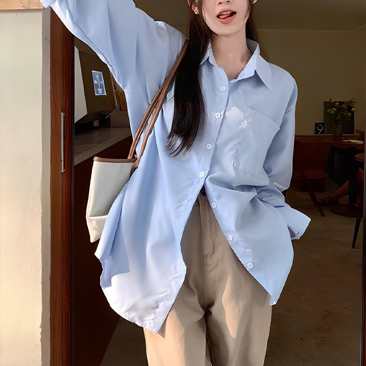 레티고 여성 데일리 루즈 포켓 셔츠
