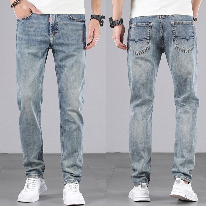 남성 일자청바지 스판 슬림핏 워싱데님팬츠 T696