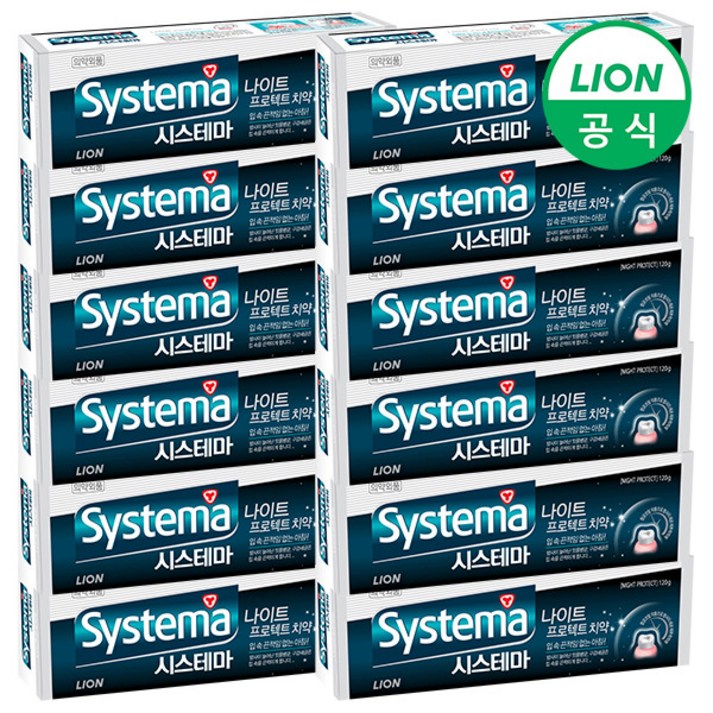 라이온코리아 시스테마 나이트프로텍트 치약 120g x 12개
