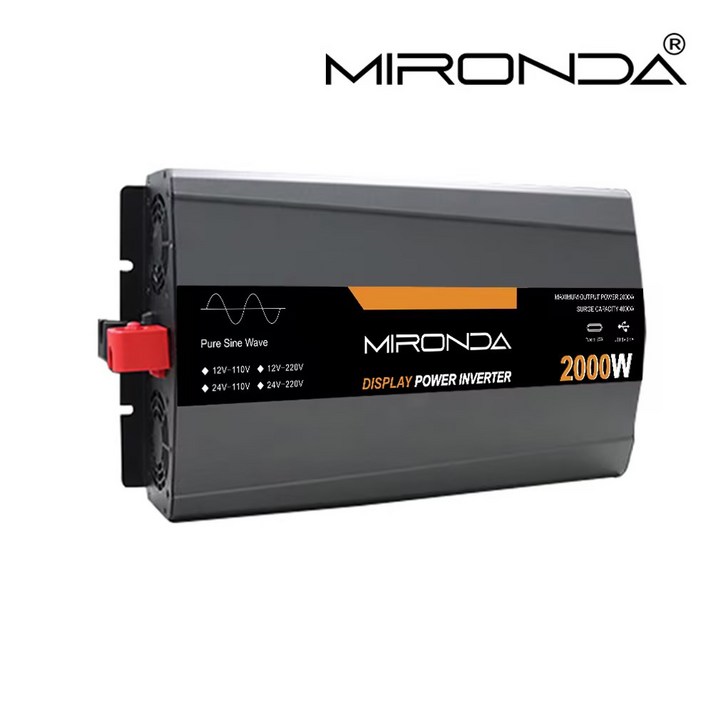 MIRONDA 순수 사인파 차량용 전력 인버터, 캠핑카 용 전압 변환기, 한국 KC 승인, 60Hz 12V / 24V 220V MTS 용량 2000W, 1개