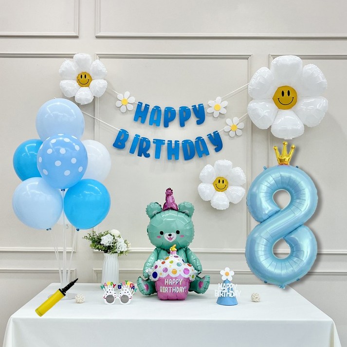 연지마켓 데이지 곰돌이 생일 파티 숫자 풍선 가랜드 세트