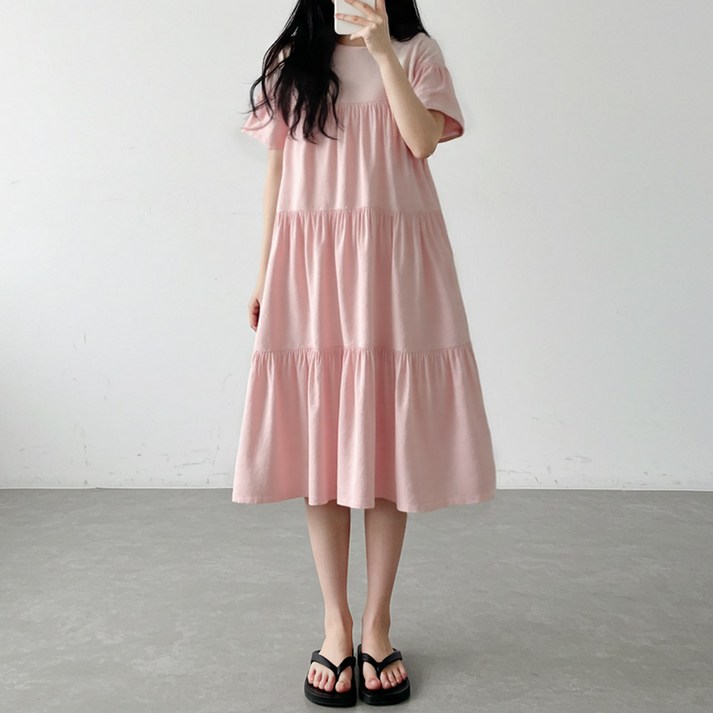 쪼꼬마미 슈가 캔디 3단 셔링 러블리 꾸안꾸 여리여리 부드러운 캉캉 루즈핏 원피스