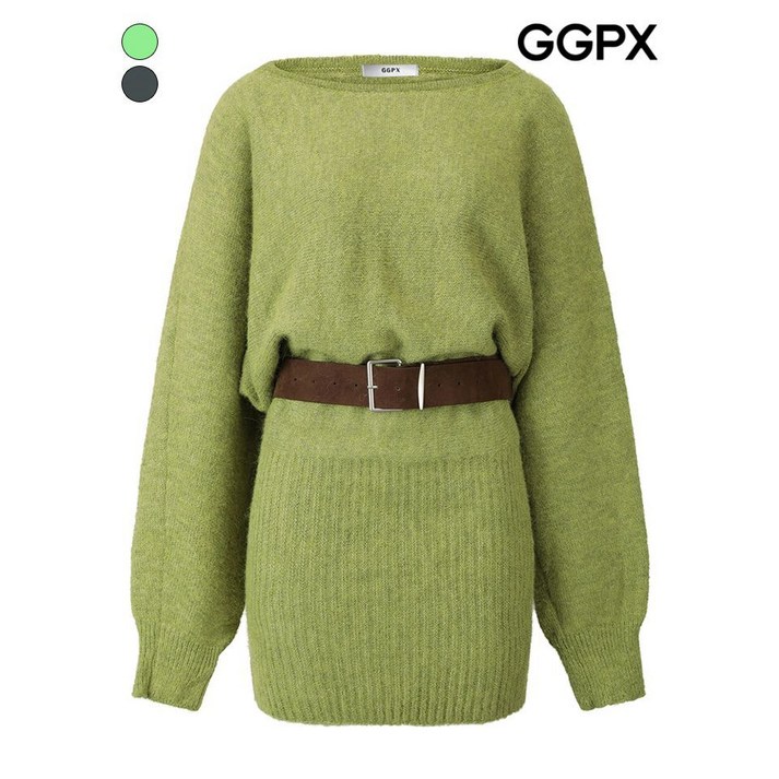 GGPX 스퀘이드 벨트 세트 퍼프 미니 니트 원피스 GPBOP005F