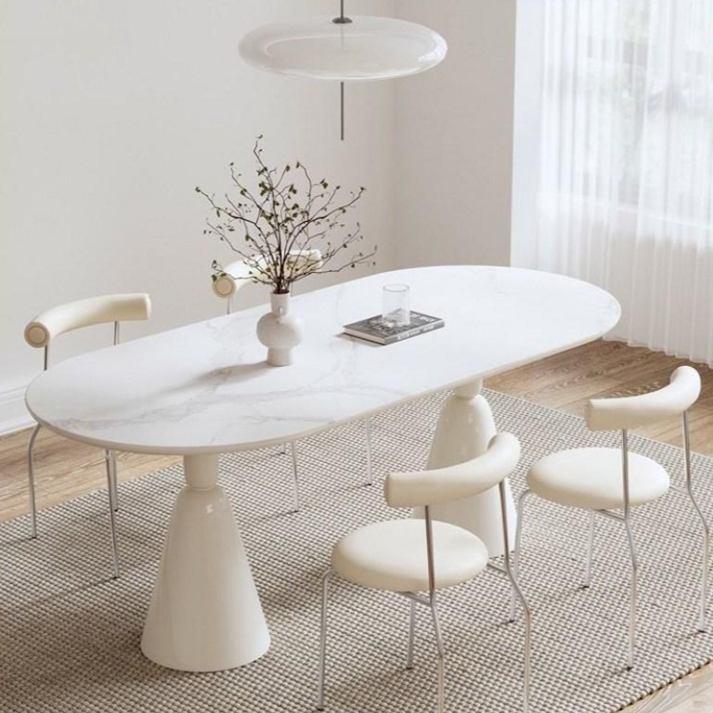세라믹 식탁 모던 타원형 카페 홈바 테이블 4인용 6인용 8인용 화이트 블랙 단품, 4인용, 퓨어 화이트+블랙다리