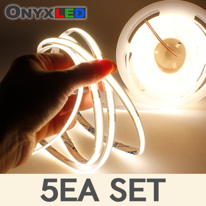 오닉스 LED바 플렉시블 COB 24V 5M 면발광LED 줄조명 (전원선, 일자 연결 커넥터 포함), 주백색, 5개