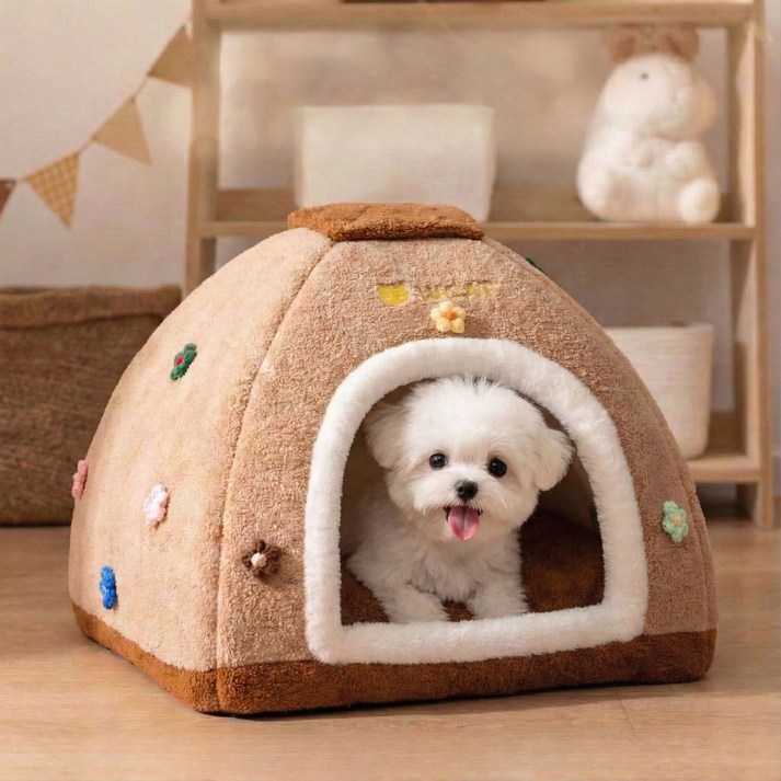 Tinduo 강아지집 강아지텐트 반밀폐 겨울 보온 사계절 통용 애견 숨숨집 고양이 숨숨집, 1개, 브라운