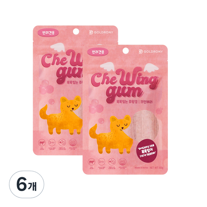 골드로니 반려견용 꼭꼭씹는 츄윙껌 100g, 6개, 크렌베리
