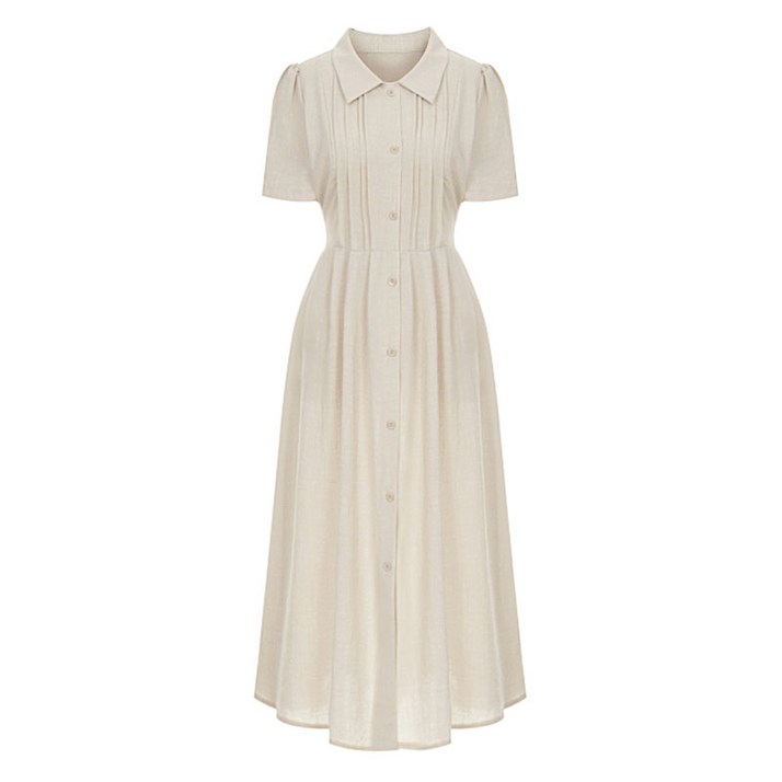 티뷰 핀턱 벨티드 카라 원피스 V5BCOP002