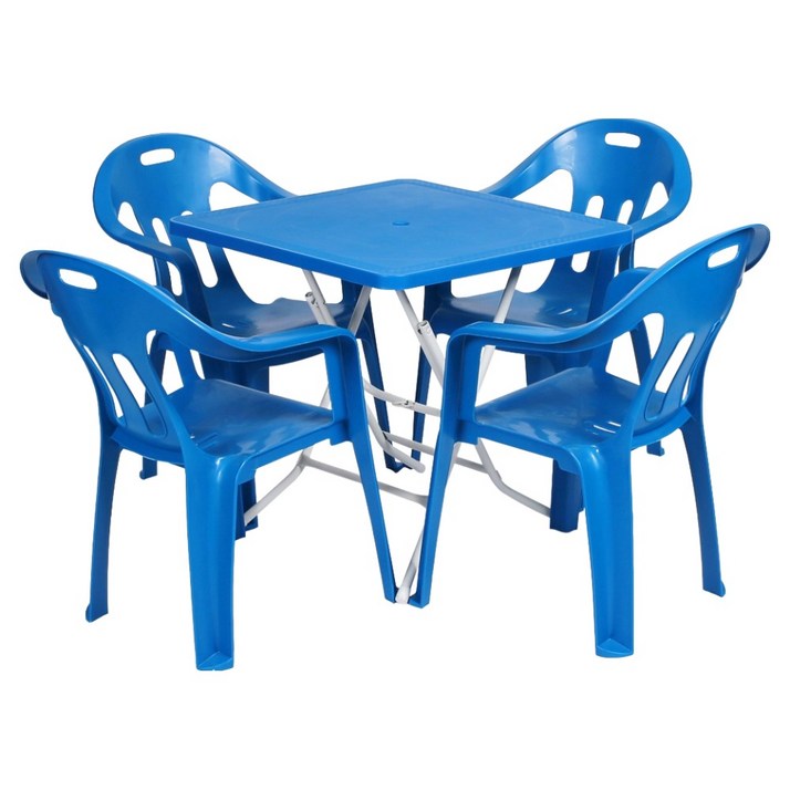 지오리빙 사각 테이블 + 팔걸의 의자 4p 세트 고객직접설치, 블루