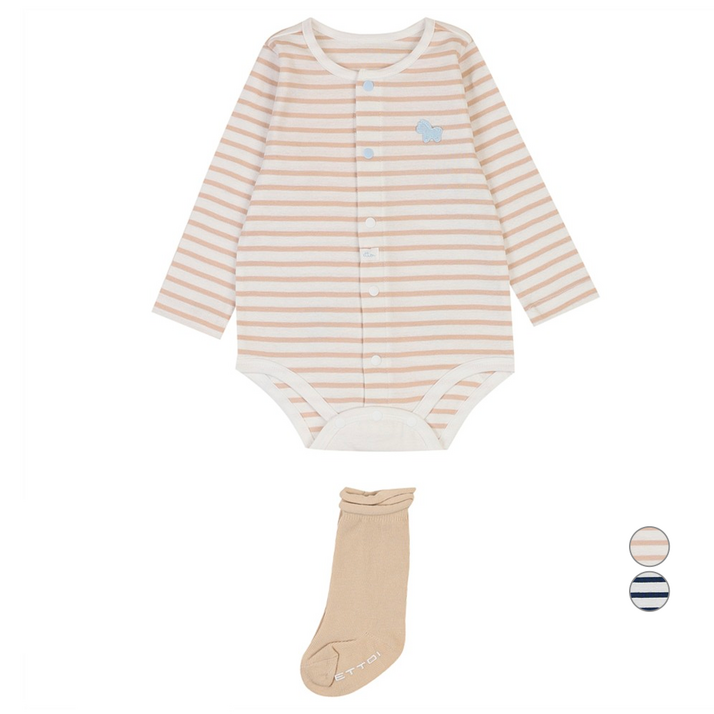 에뜨와 신생아용 토르티 ST 면 바디수트 + 양말 선물포장 세트 + 쇼핑백