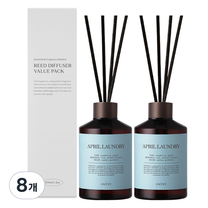 에이센트 퍼퓸드 디퓨저, 에이프릴런더리, 200ml, 8개