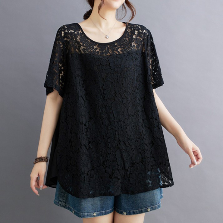 아뗄릭 빅사이즈 펀칭 플라워 레이스 블라우스 10323