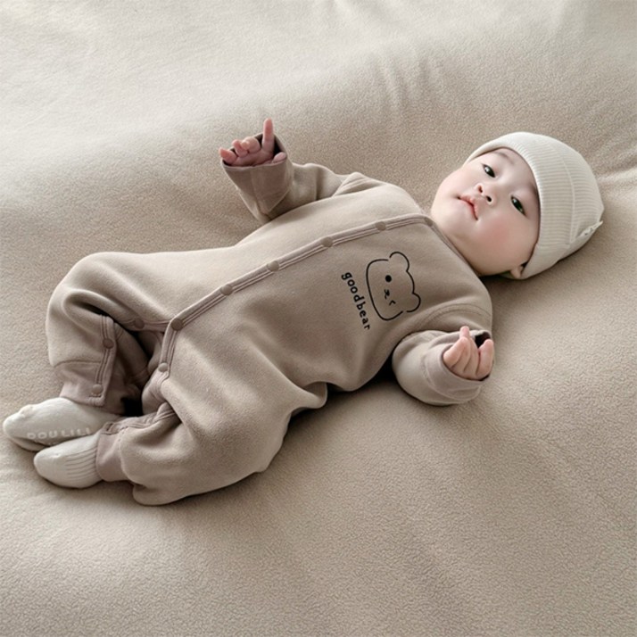 조이멀티 신생아용 모찌 긴팔 기모 우주복