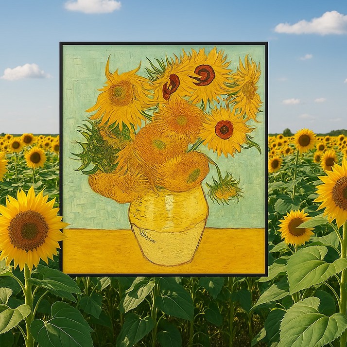 고흐 해바라기 그림 액자 인테리어 명화 돈 들어오는 그림 선물 명화, 심플블랙