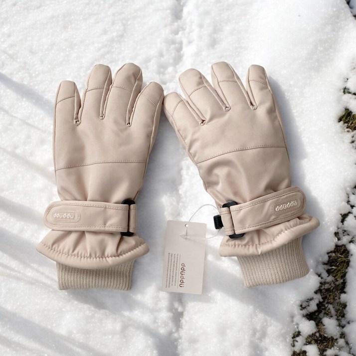 뚜뚜아트 유아 어린이 스키 방수 장갑 베이지 방한 벙어리 장갑