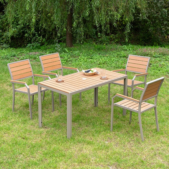 야드니 1300X700 수지목 야외 4인 세트 티 카페 정원, 블랙