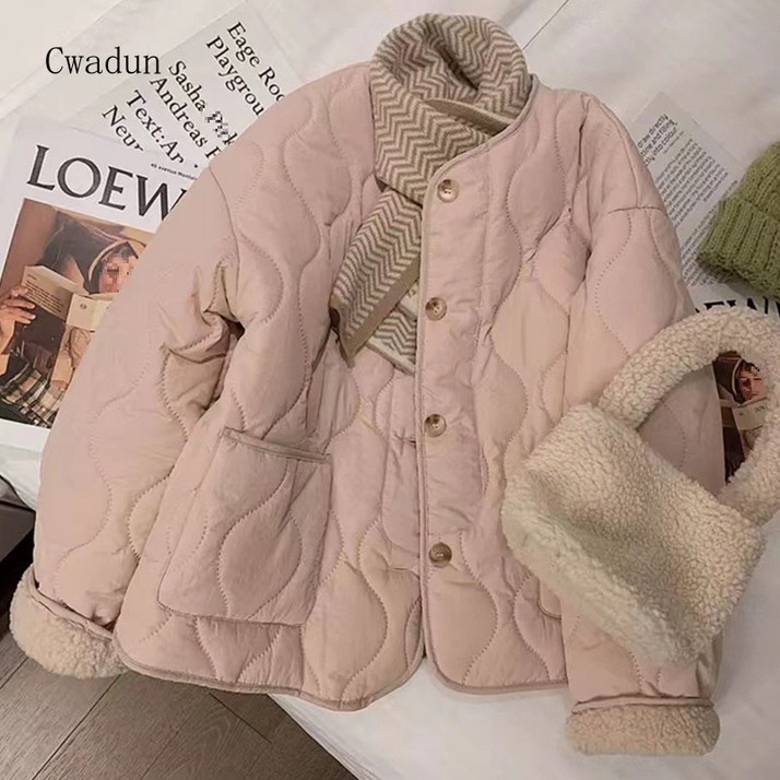Cwadun 핑크 Lambswool 가을과 겨울 코트 여성 QWE49