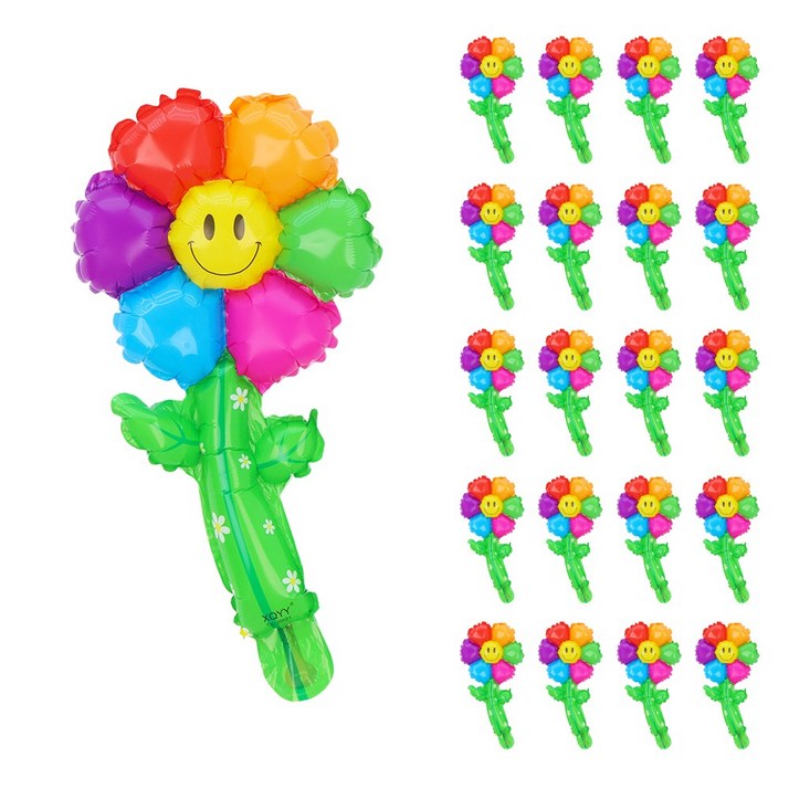 파티짱 스마일 데이지 꽃 송이 세트 20개입 스틱 막대 풍선, 1개, 레인보우(20개입)