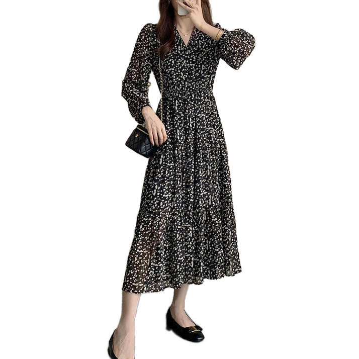 봄가을 빅사이즈 롱스커트 플라워 원피스 여성 롱스커트 셀럽당 K0658-KR