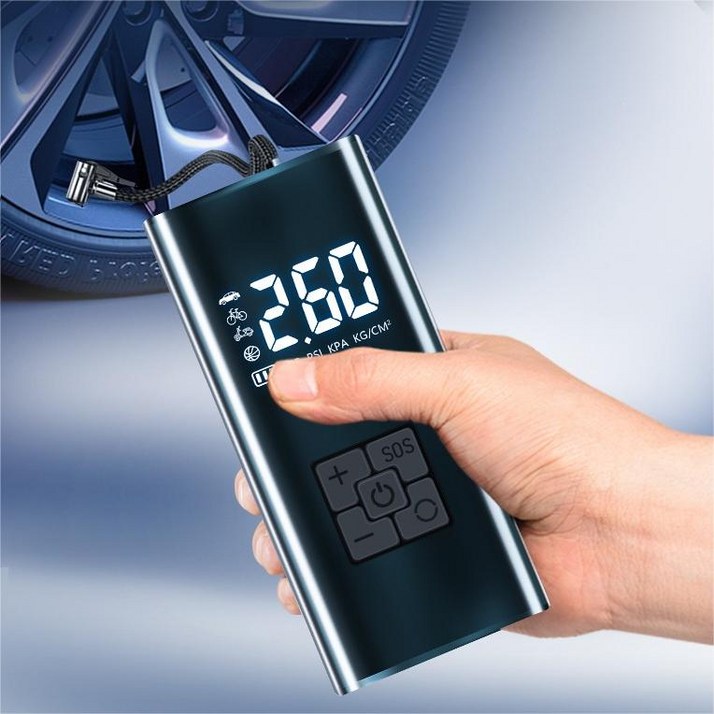 타이어 공기압 주입기  휴대용 무선 올인원  세트 6000mAh  타이어 압력 모니터링/led손전등/보조배터리/자동차 농구공 자전거 오토바이 다용도에어펌프