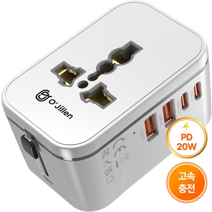 오지렌 미니 고성능 GaN 고속 충전 해외 여행용 멀티 플러그 어댑터, 1개, 화이트OJHHT20520W 오지렌 미니 고성능 GaN 고속 충전 해외 여행용 멀티 플러그 어댑터, 1개, 화이트OJHHT20520W