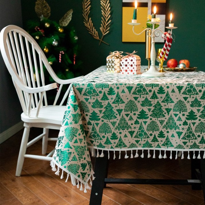 가강 예쁜 테이블보 크리스마스 테마 데코 식탁보 직사각형 태슬 식탁보