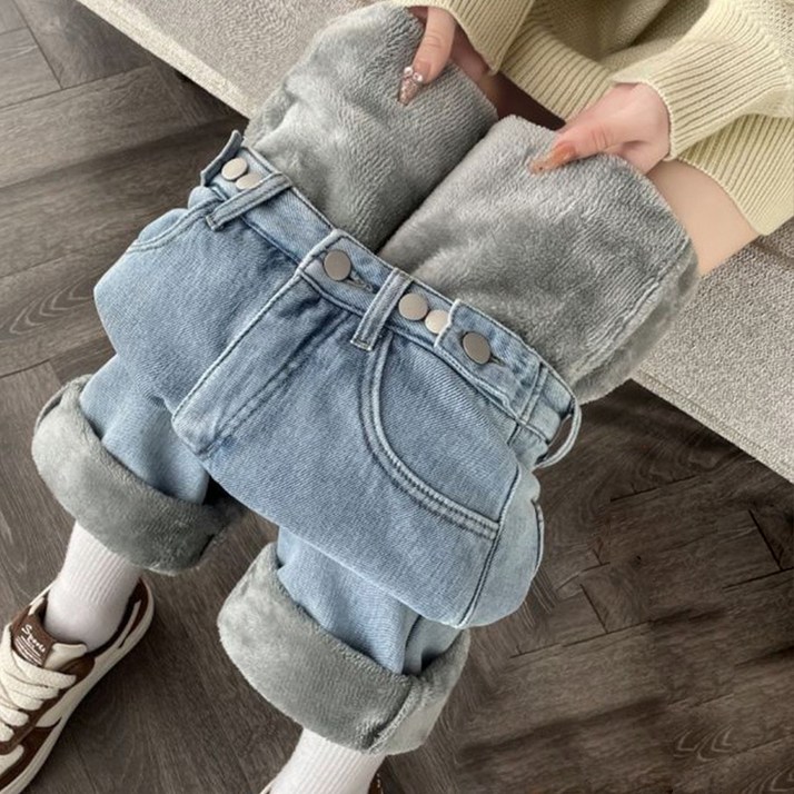 DANGZ 여성 겨울 기모청바지 일자