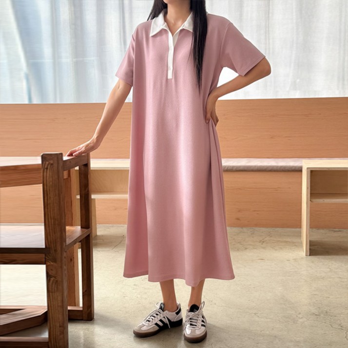 마이쏭 여성 빅사이즈 루즈핏 여름원피스 스트롤버튼카라롱원피스