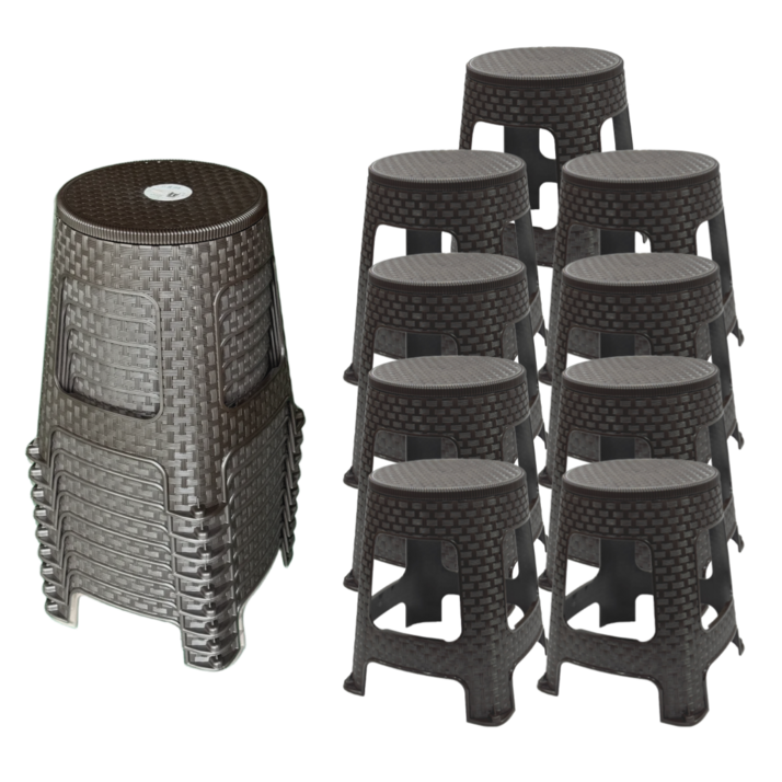 [나코] 플라스틱 라탄의자 간이 보조 테라스 원형 회전의자 카페, 9개, 회전의자 초코브라운