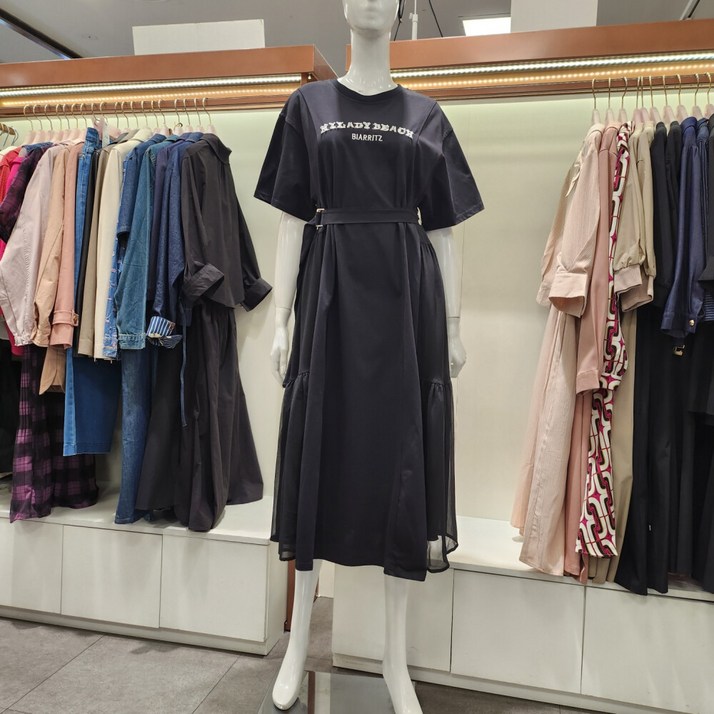 수스 HS04  라운드 쉬폰배색 원피스 S242NOJ503