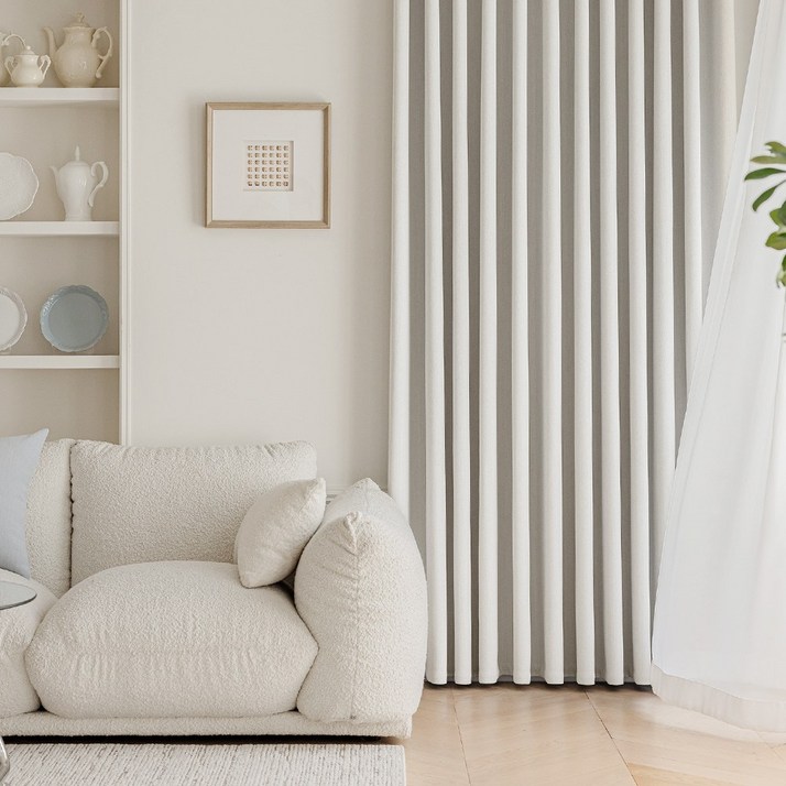 커튼킹 고요한 셰닐 쉐우도암막커튼 거실커텐 호텔식나비주름암막커튼 핀형 창문커튼 2p (일반커튼레일)