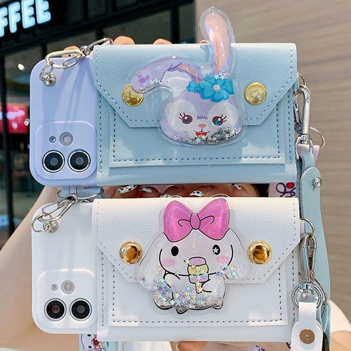 사은품/갤러시 A시리즈 전기종 귀여운 아쿠아 글리터 캐릭터 장식 카드 수납 지갑 목걸이 스트랩 줄 실리콘 젤리 어린이 학생 키즈폰 케이스