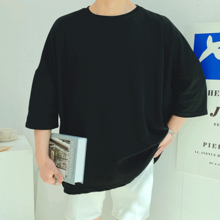 이브컴퍼니 박스 오버핏 망토 7부 사계절 빅사이즈 반팔티셔츠 813 이브컴퍼니 박스 오버핏 망토 7부 사계절 빅사이즈 반팔티셔츠 813
