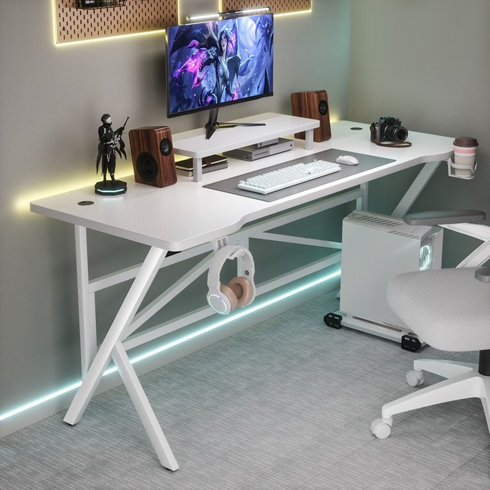 Kipnos 책상 컴퓨터책상 게이밍책상 컴퓨터 책상 세트 게이밍 책상 컴퓨터 책상 다기능 다용도 책상 선반, 화이트